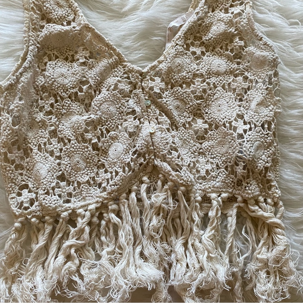 Zara Cream Crochet Floral Tank Top Size Medium - Picture 6 of 6